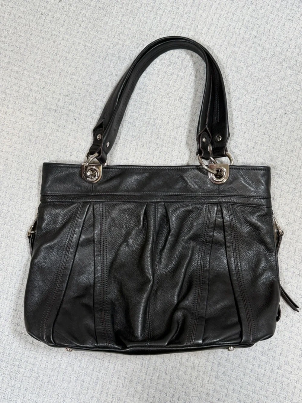B. Makowsky Leather Hobo Shoulder Bag Black Silver Hardware Leopard Print Purse
